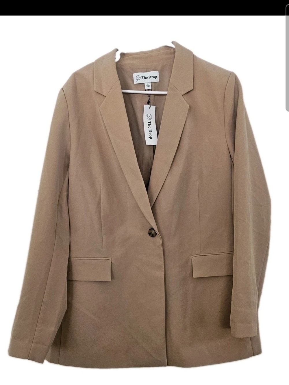 NWT The Drop Women's Blake Long Blazer Praline Beige Tan Size XL Single Button